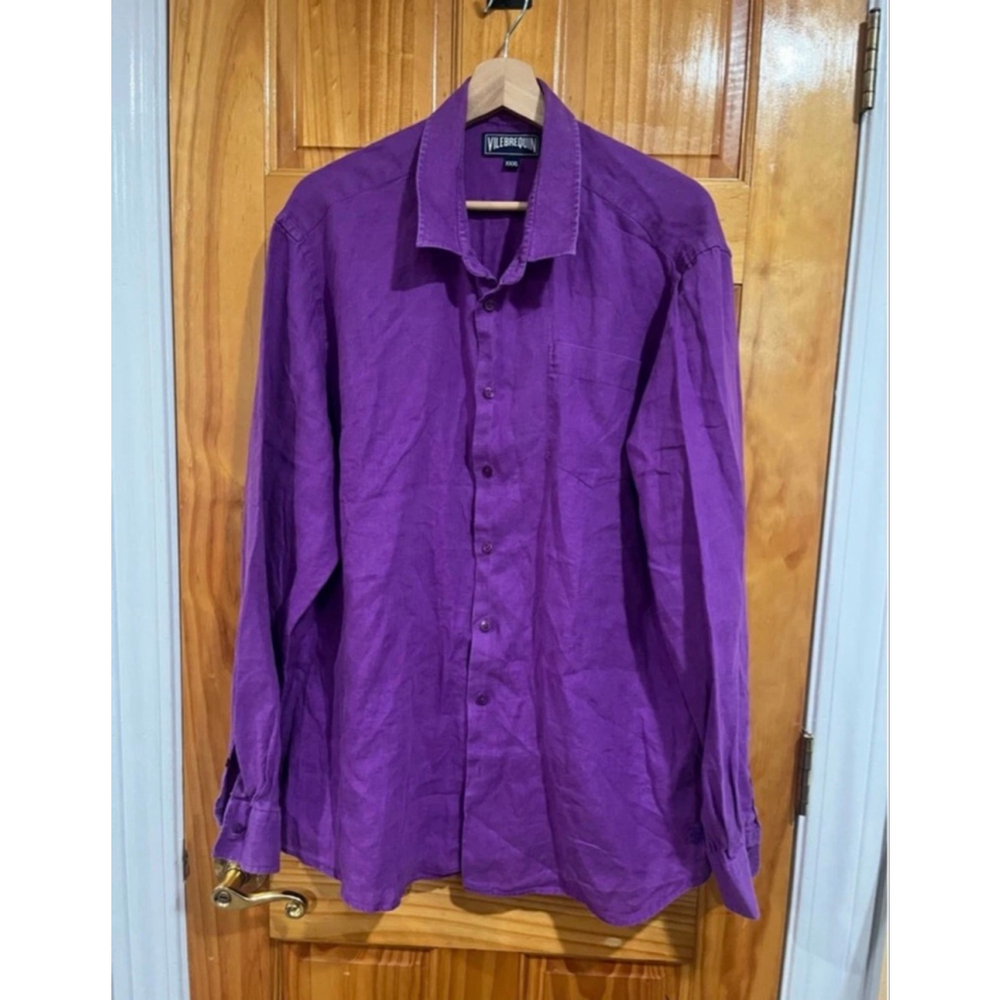 Vilebrequin Linen Button Shirt Purple Long Sleeve Casual Resort XXXL France
